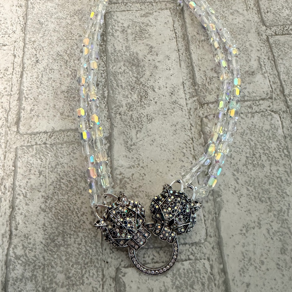 EYE CANDY LUXE Collection Aurora Borealis Dual Crystal Cube Panther Necklace